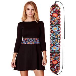 Women Embroidered Mexican Belt For Dress Floral Traditional Fiesta Waist Sash🦋